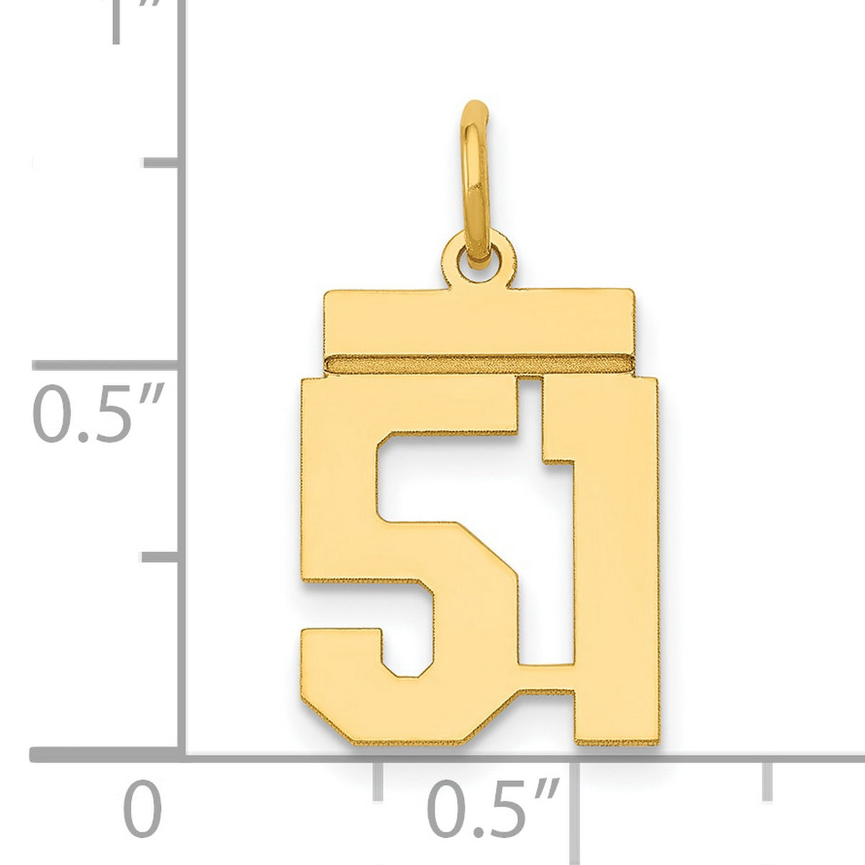 Small Polished Number 51 Charm Pendant in Real 14k Yellow Gold