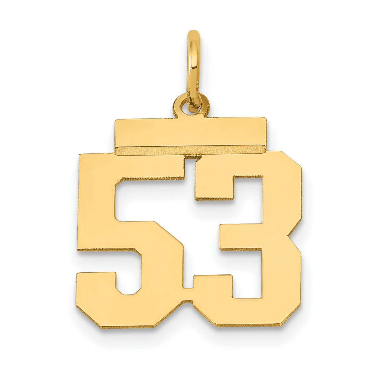 Small Polished Number 53 Charm Pendant in Real 14k Yellow Gold