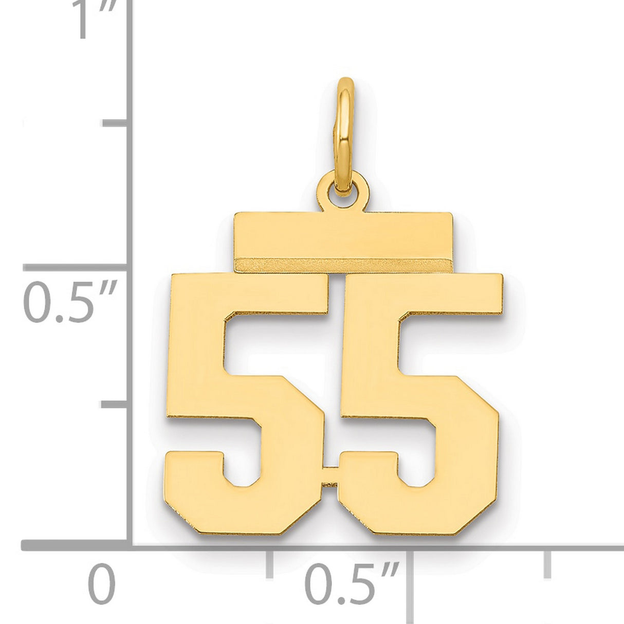 Small Polished Number 55 Charm Pendant in Real 14k Yellow Gold