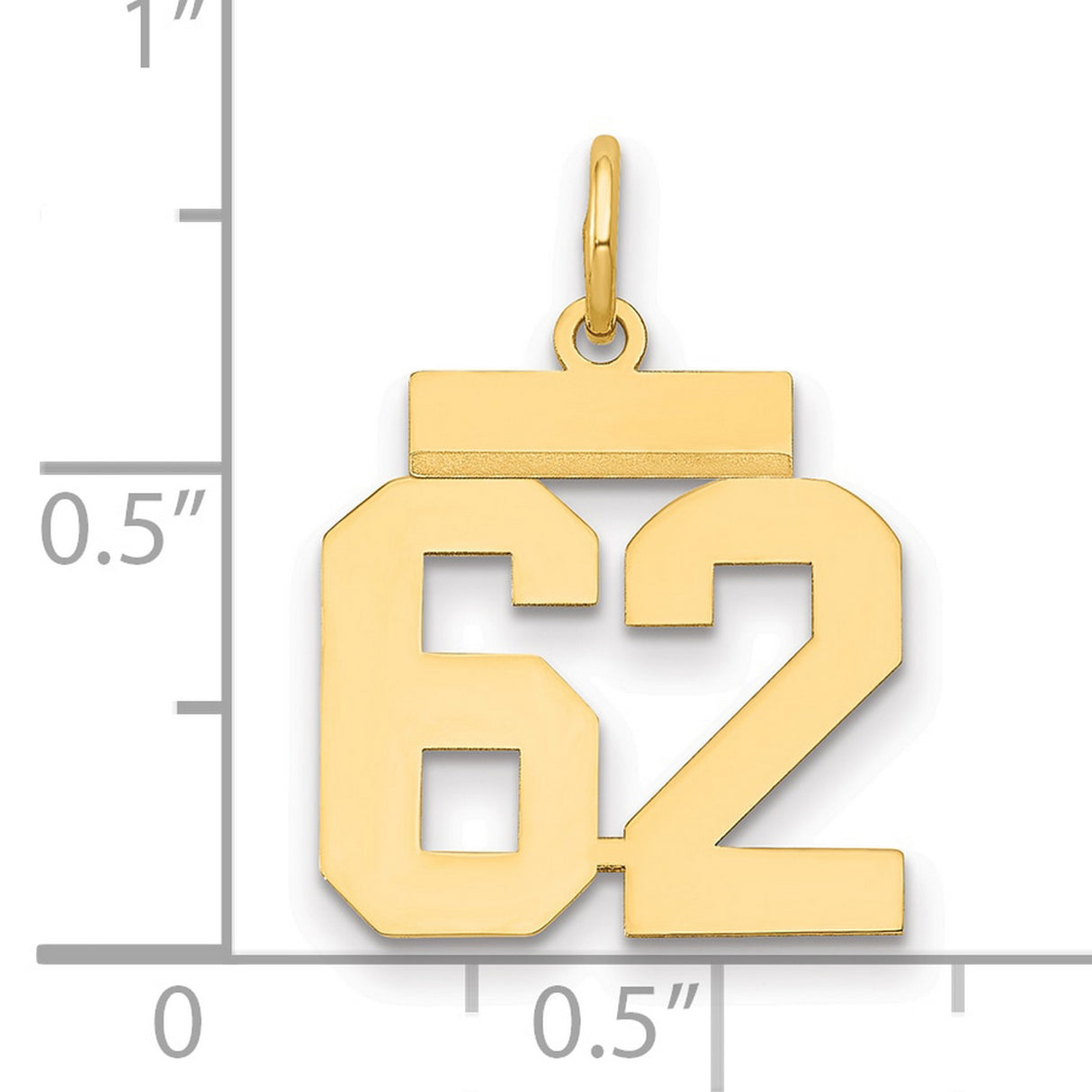 Small Polished Number 62 Charm Pendant in Real 14k Yellow Gold