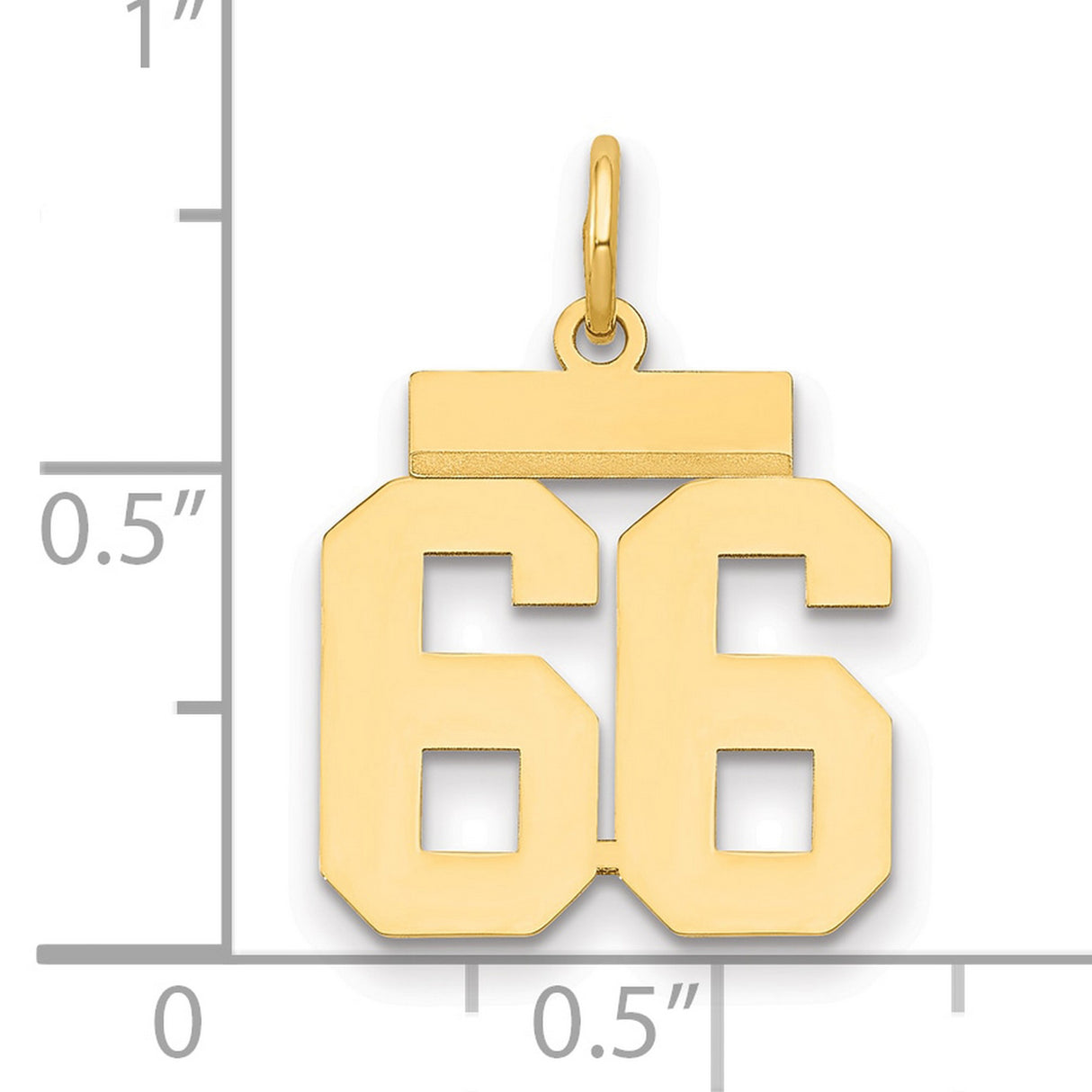 Small Polished Number 66 Charm Pendant in Real 14k Yellow Gold