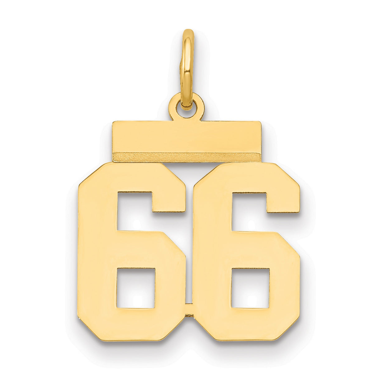 Small Polished Number 66 Charm Pendant in Real 14k Yellow Gold