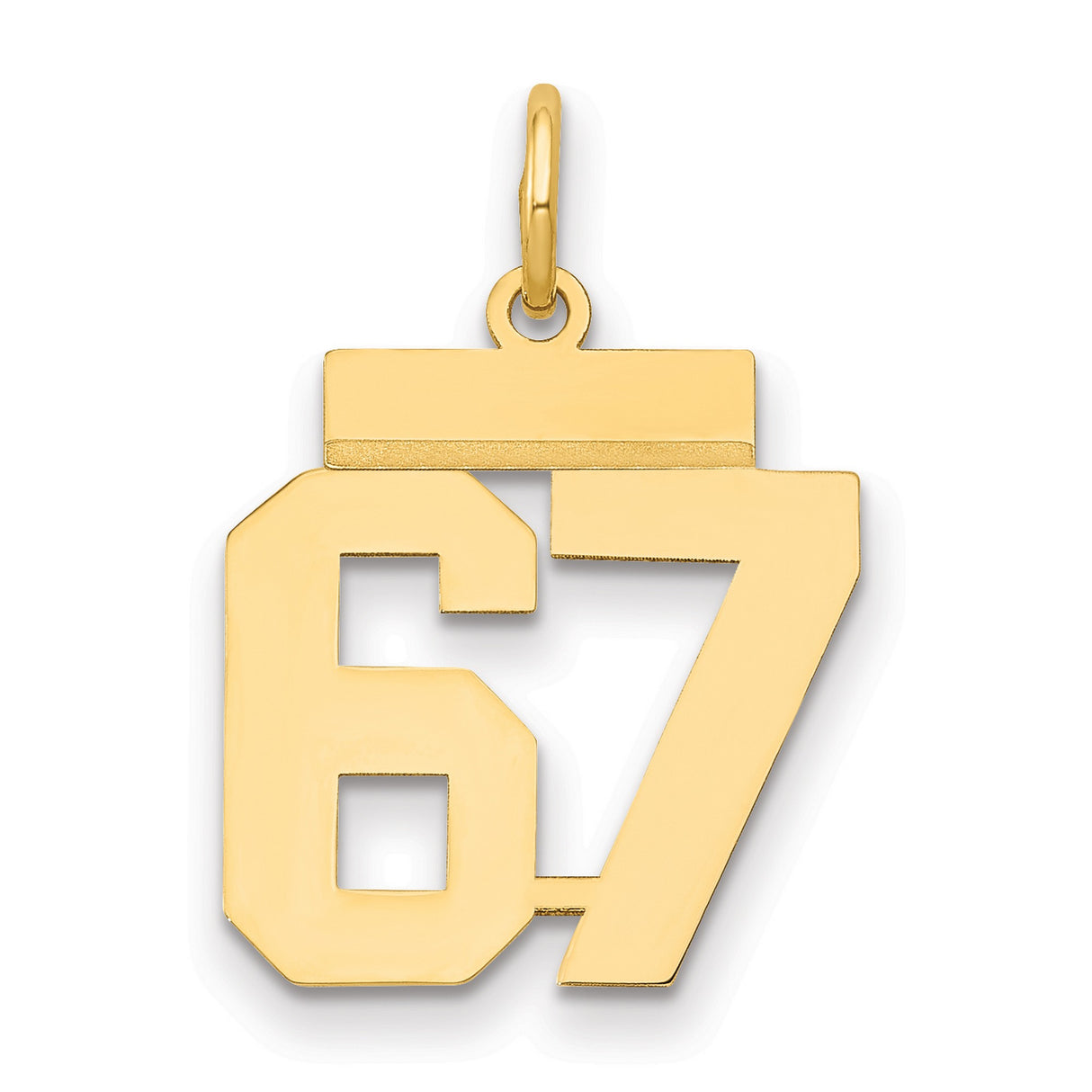 Small Polished Number 67 Charm Pendant in Real 14k Yellow Gold