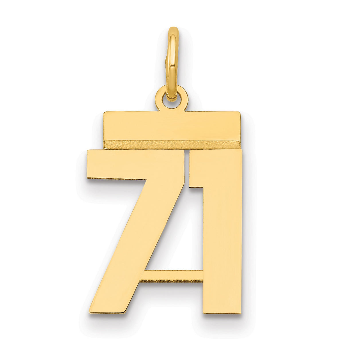 Small Polished Number 71 Charm Pendant in Real 14k Yellow Gold