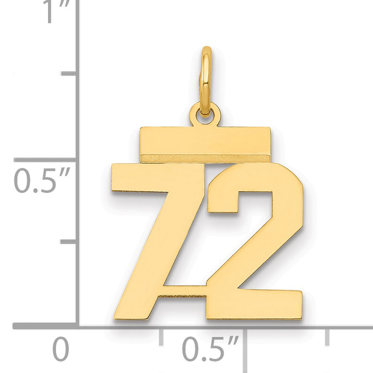 Small Polished Number 72 Charm Pendant in Real 14k Yellow Gold
