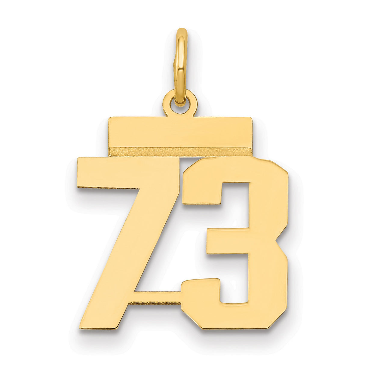 Small Polished Number 73 Charm Pendant in Real 14k Yellow Gold