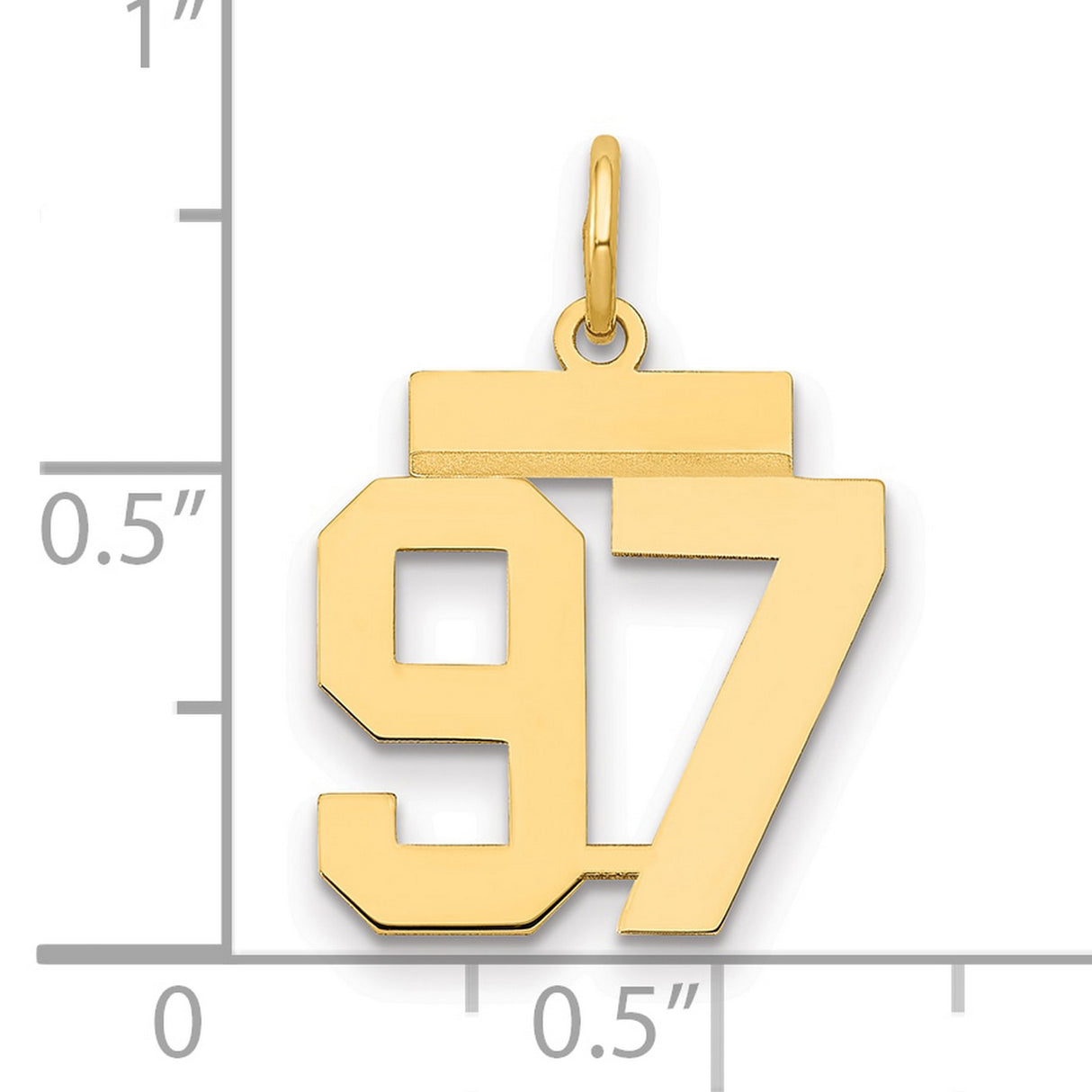 Small Polished Number 97 Charm Pendant in Real 14k Yellow Gold