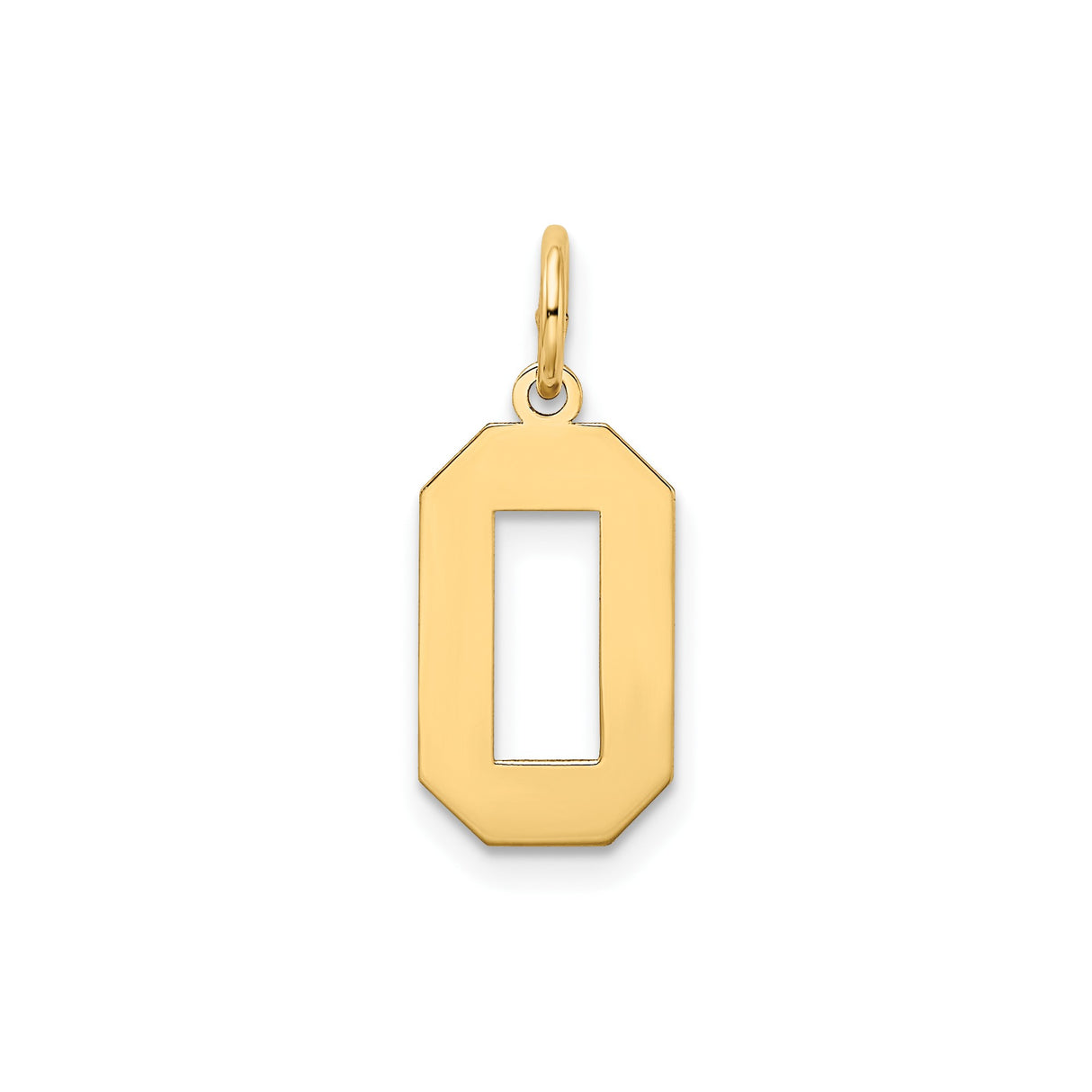 14k Yellow Gold Number 0 Pendant Charm with Textured Finish and Polished Edges