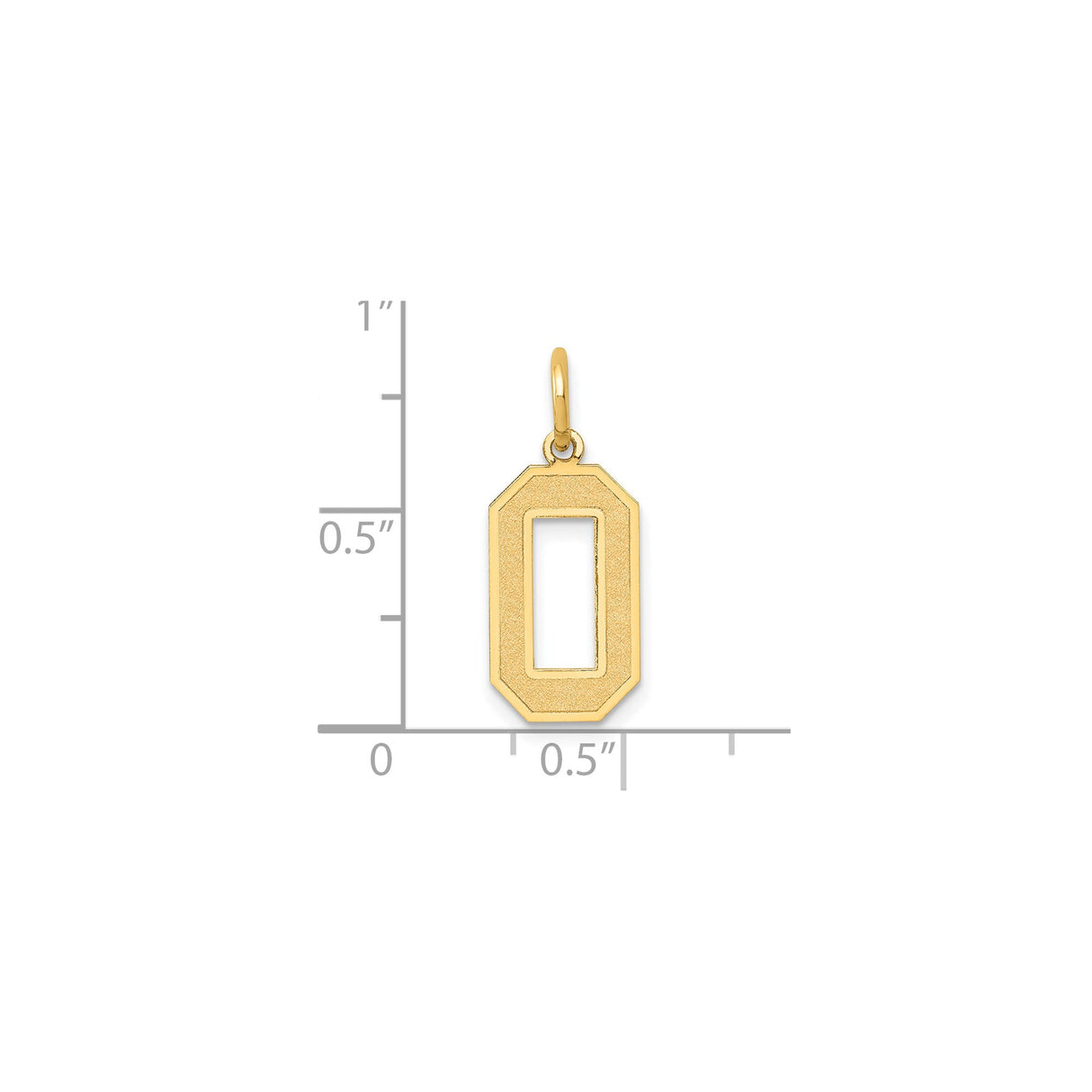 14k Yellow Gold Number 0 Pendant Charm with Textured Finish and Polished Edges
