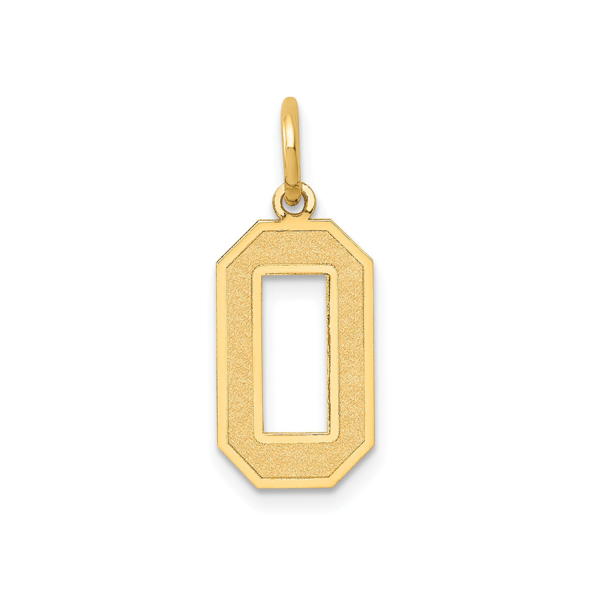 14k Yellow Gold Number 0 Pendant Charm with Textured Finish and Polished Edges