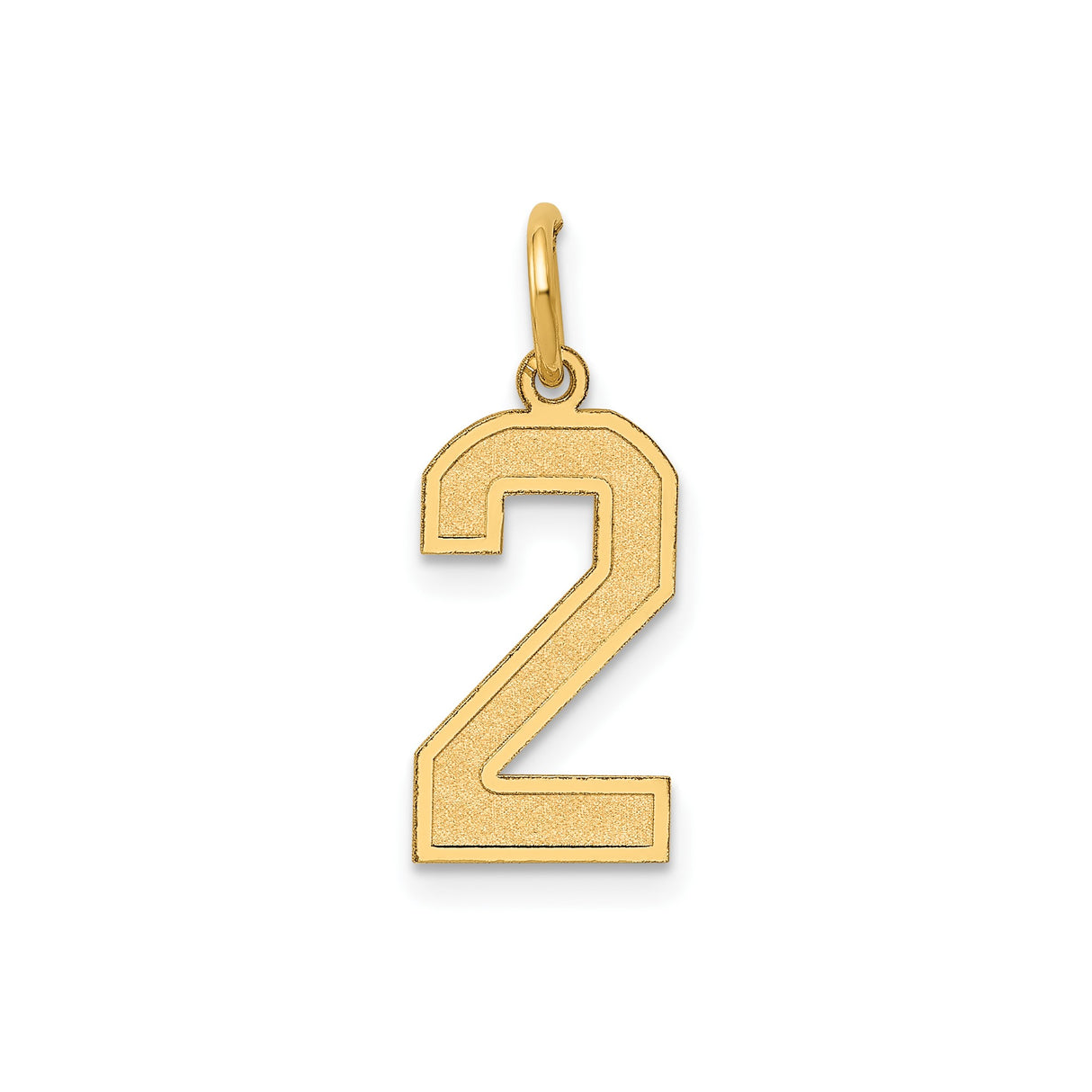 14k Yellow Gold Number 2 Pendant Charm, Bold Block Style with Polished Textured Finish