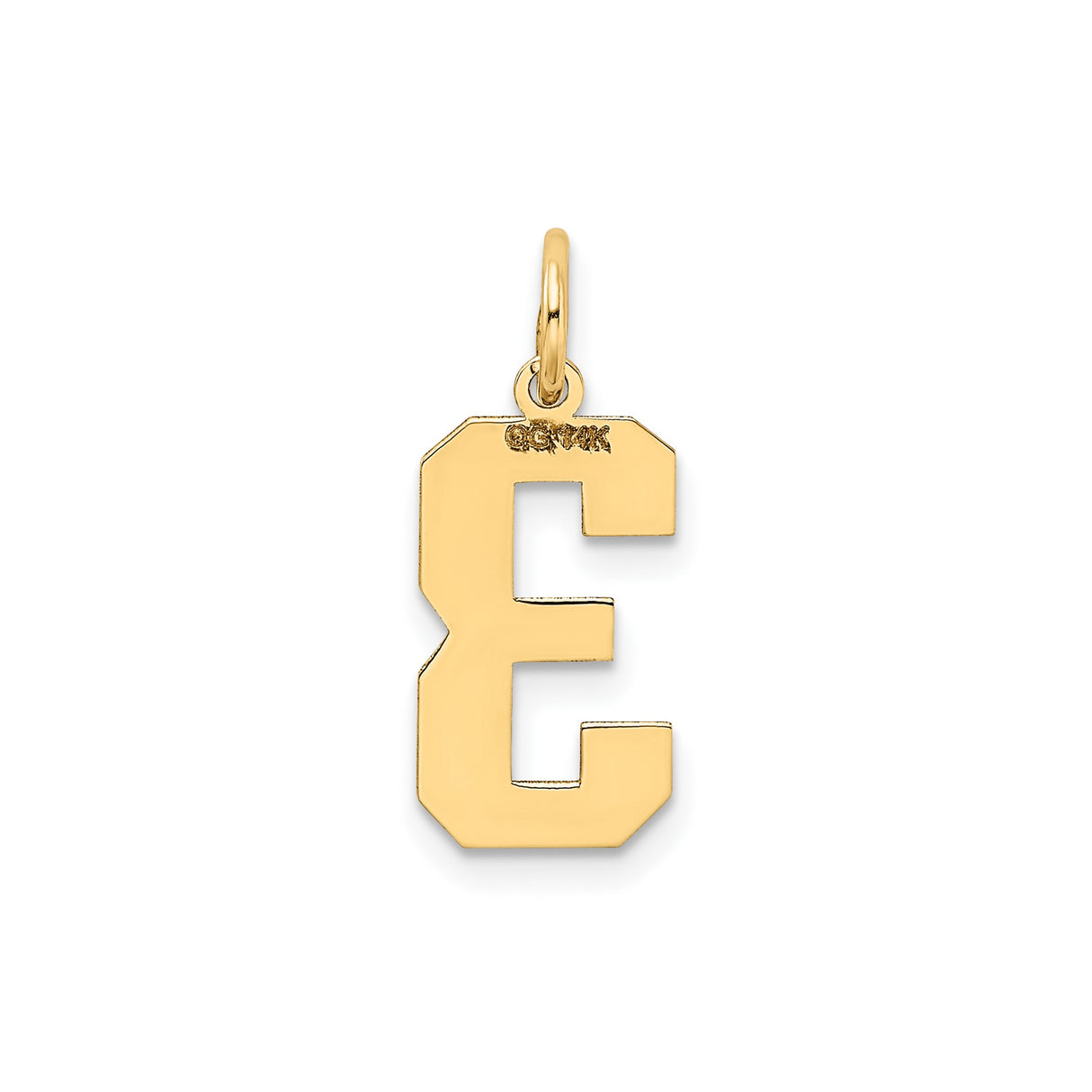 14k Yellow Gold Number 3 Pendant with Textured Block Design, Unisex Sports Style Charm