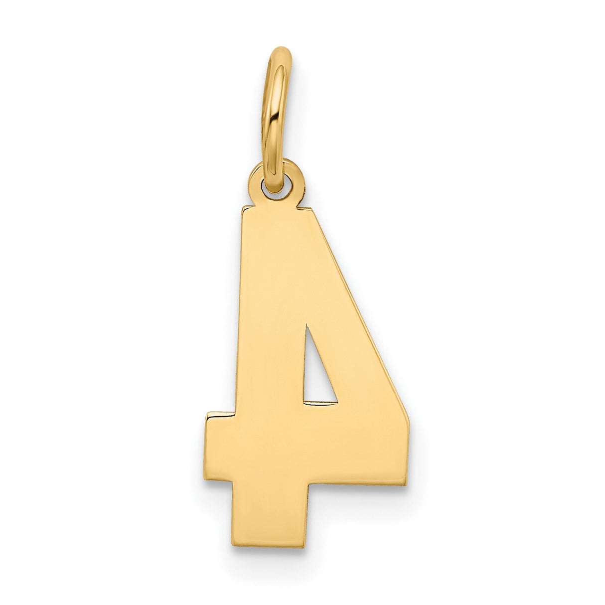 14k Yellow Gold Number 4 Pendant Charm, Bold Block Numeral Design, Unisex Jewelry Accessory