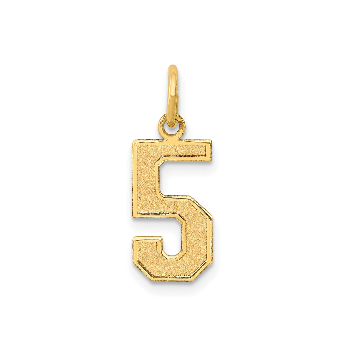 14k Yellow Gold Number Five Charm Pendant with Textured Satin Finish