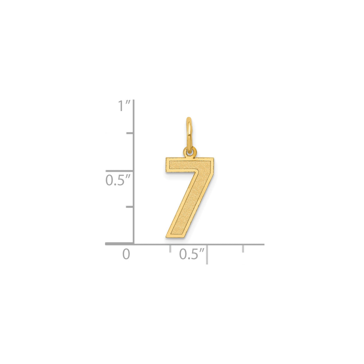 14k Yellow Gold Number 7 Charm Pendant with Textured Satin Finish and Polished Edge