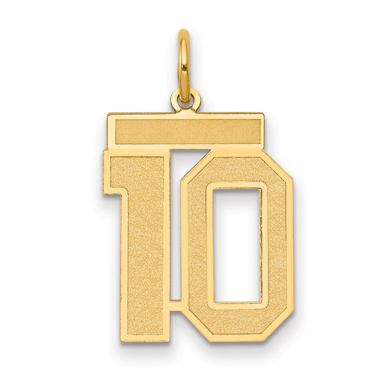 14k Yellow Gold Number 10 Pendant Charm, Bold Block Style Athletic Jewelry for Men and Women