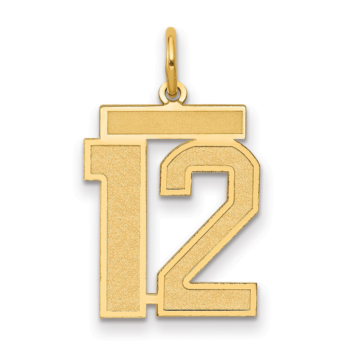 14k Yellow Gold Number 12 Pendant, Bold Sports Style Charm for Men or Unisex