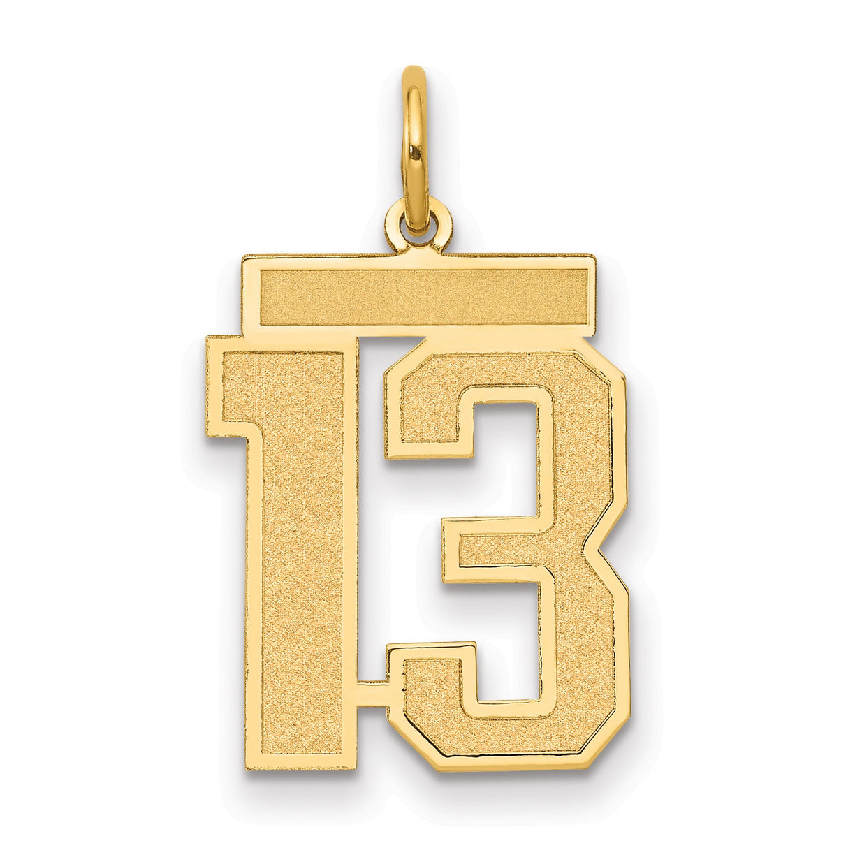 14k Yellow Gold Number 13 Pendant, Textured Design, Urban Hip Hop Style for Men or Unisex