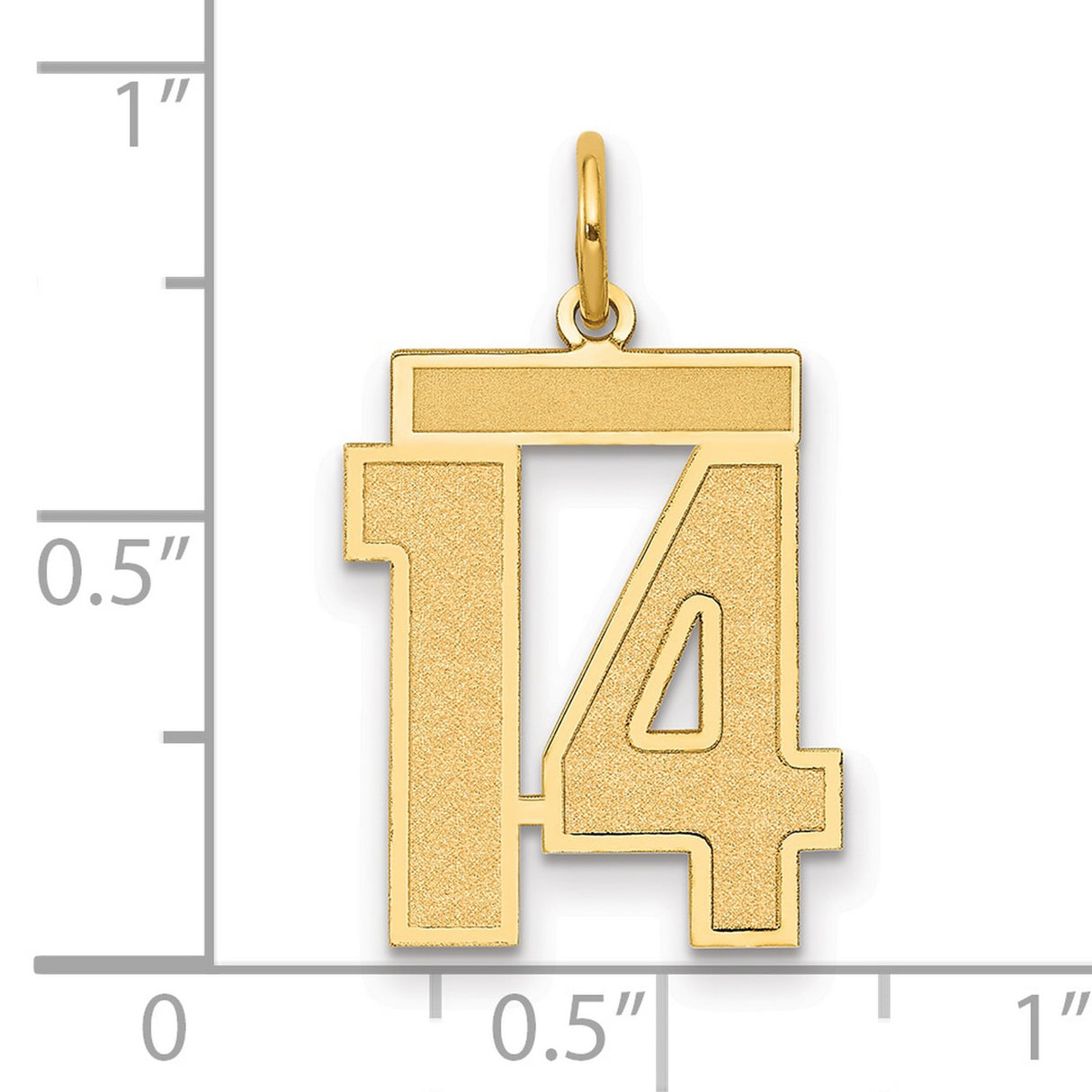 Medium Satin Number 14 Charm Pendant in Real 14k Yellow Gold