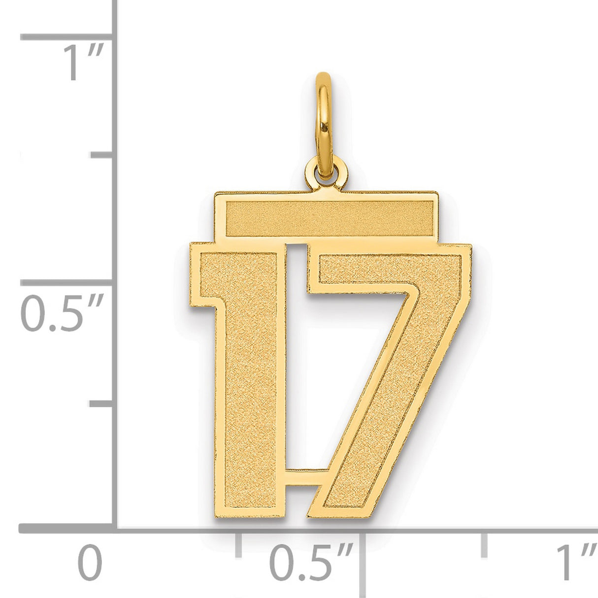 14k Yellow Gold Number 17 Pendant, Bold Textured Satin Finish Charm for Men and Women