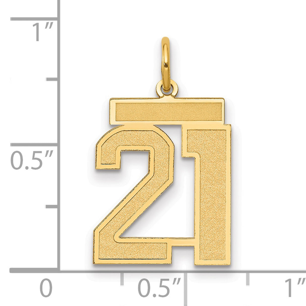 14k Yellow Gold Number 21 Pendant with Textured and Polished Finish, Milestone Charm for Adults