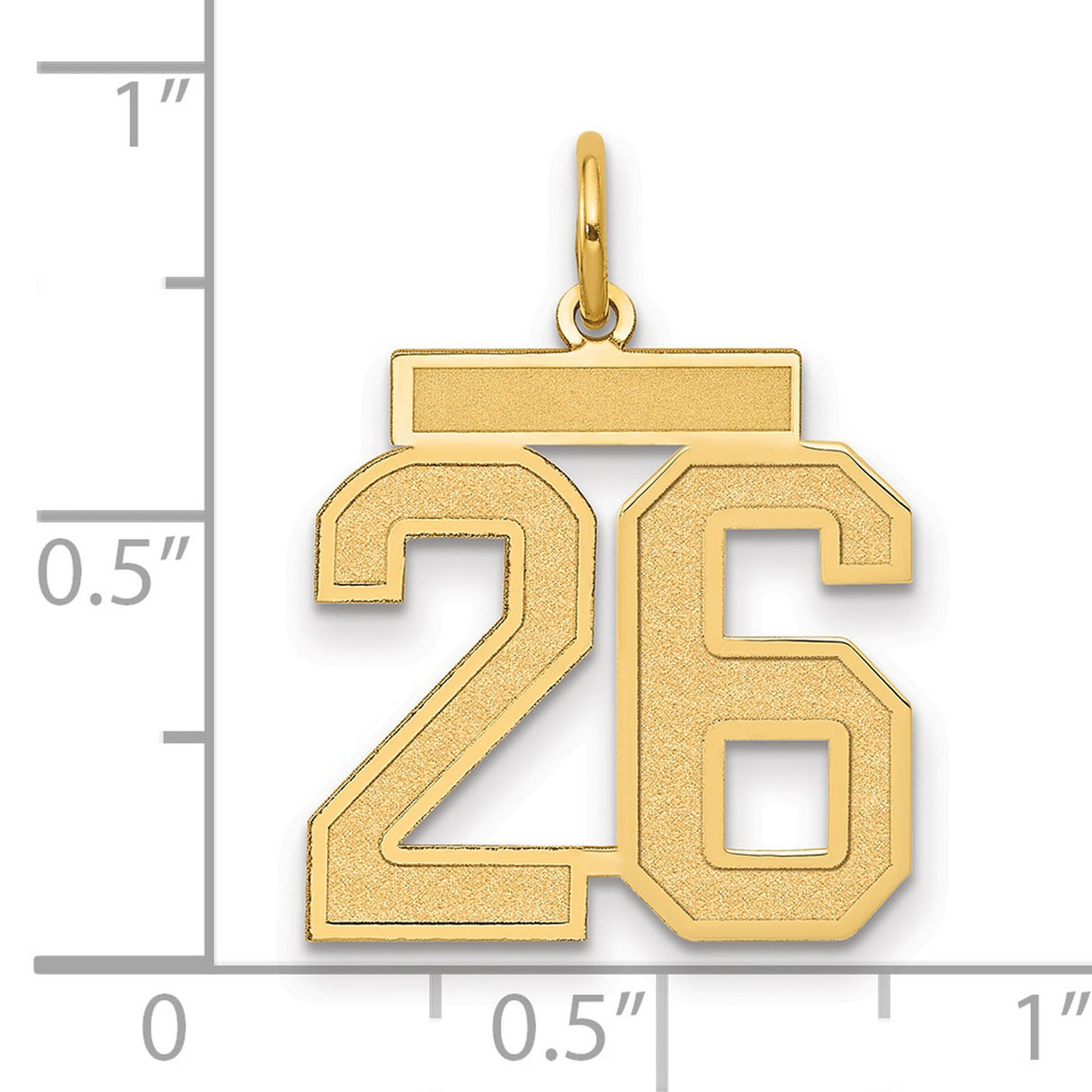 14k Yellow Gold Number 26 Pendant Charm, Bold Block Style with Polished Textured Finish