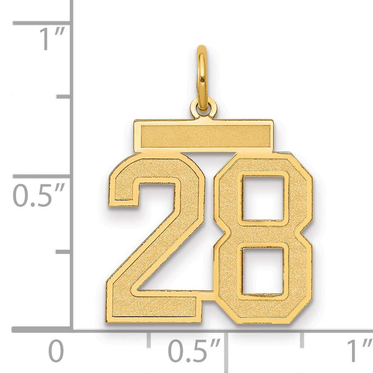 Medium Satin Number 28 Charm Pendant in Real 14k Yellow Gold