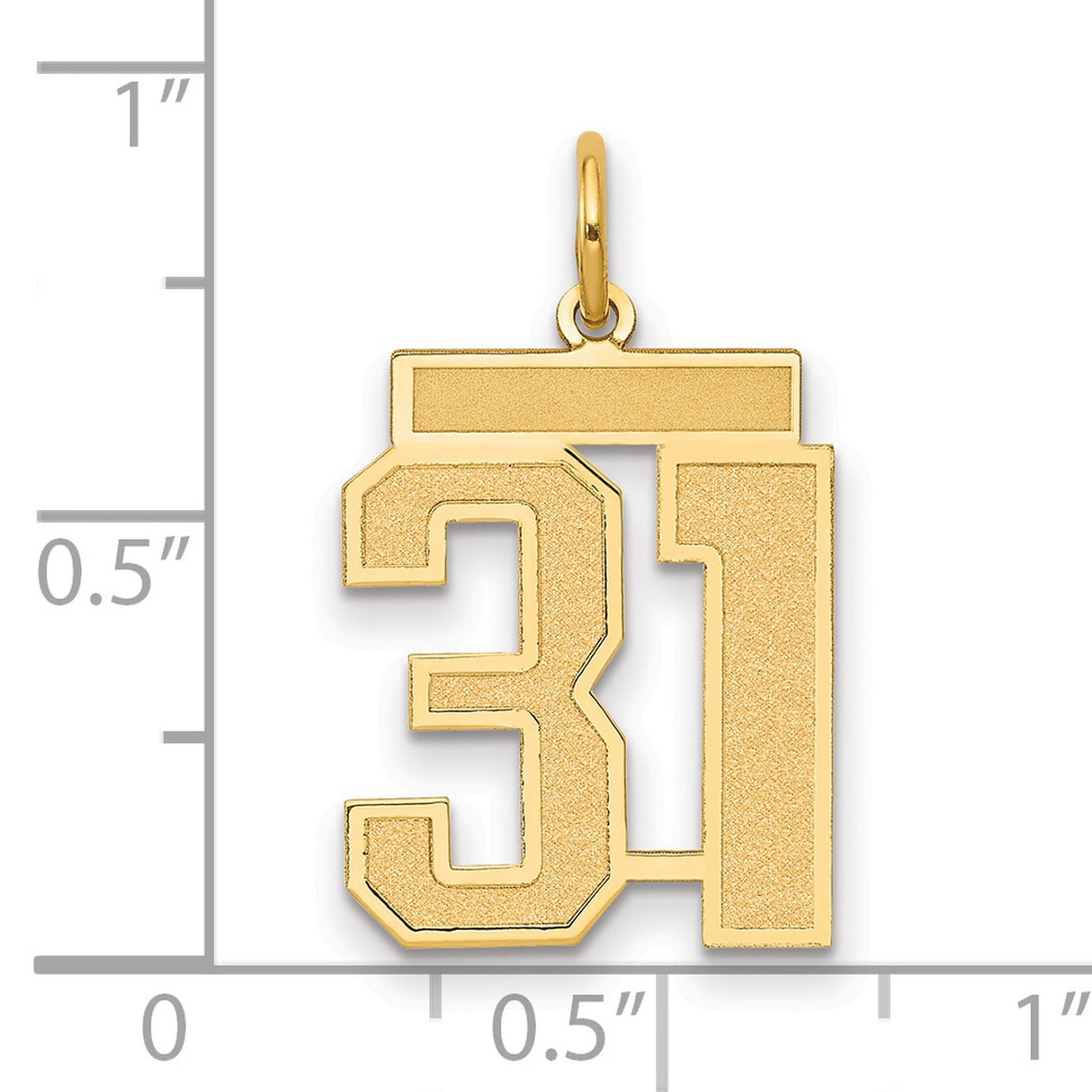 Medium Satin Number 31 Charm Pendant in Real 14k Yellow Gold