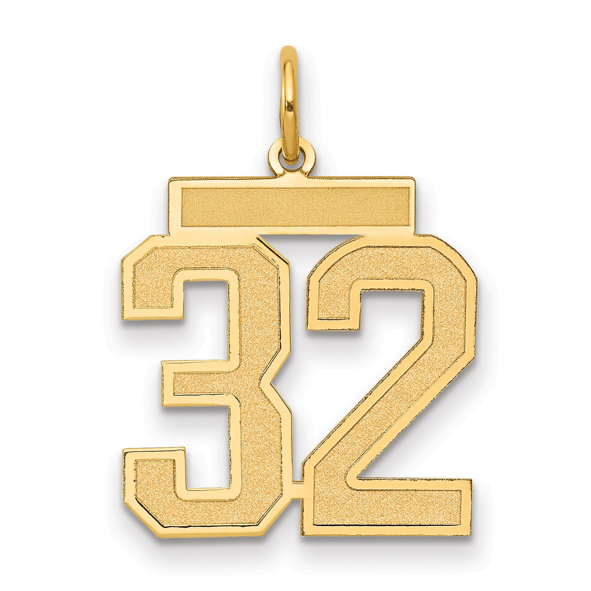 Medium Satin Number 32 Charm Pendant in Real 14k Yellow Gold