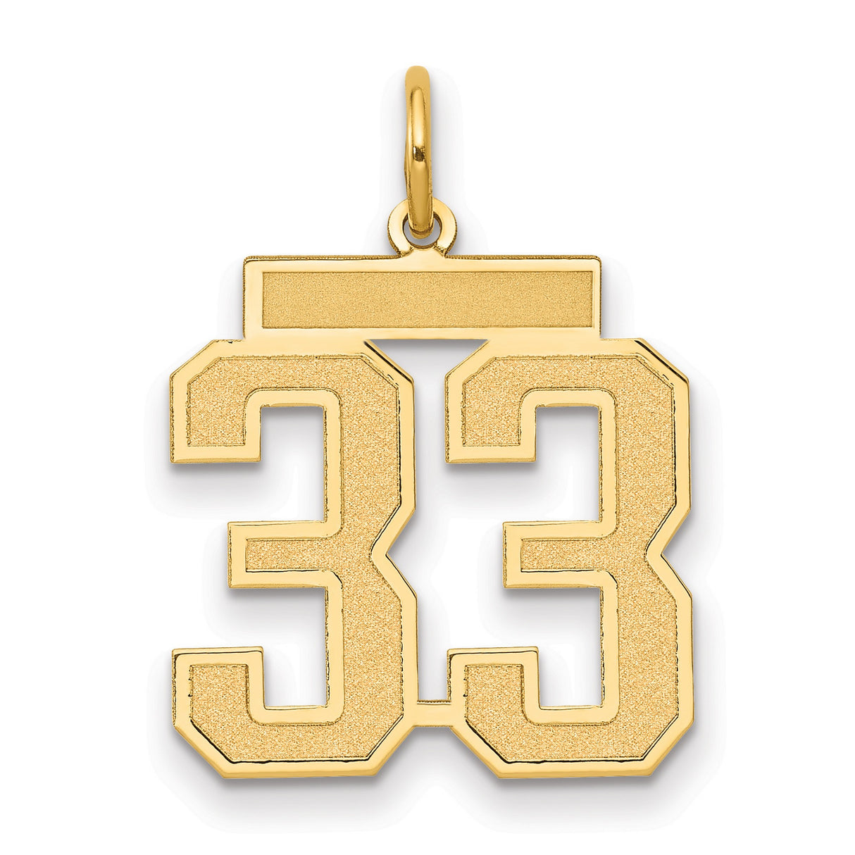 14k Yellow Gold Number 33 Pendant, Bold Textured Design, Satin Finish, Unisex Sports Charm