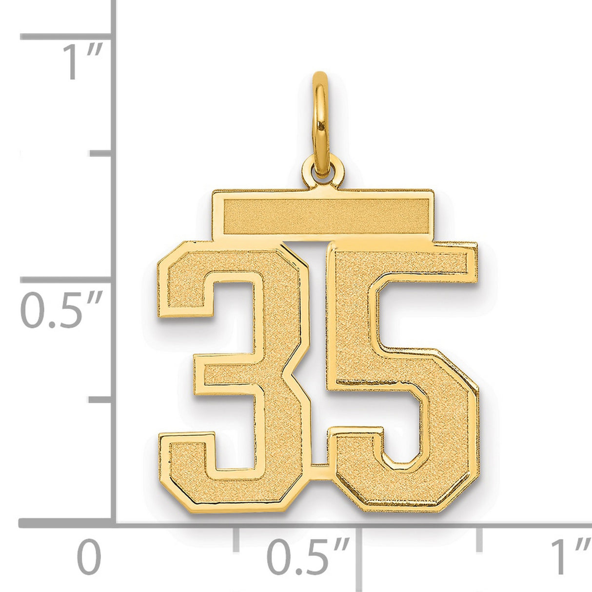 Medium Satin Number 35 Charm Pendant in Real 14k Yellow Gold