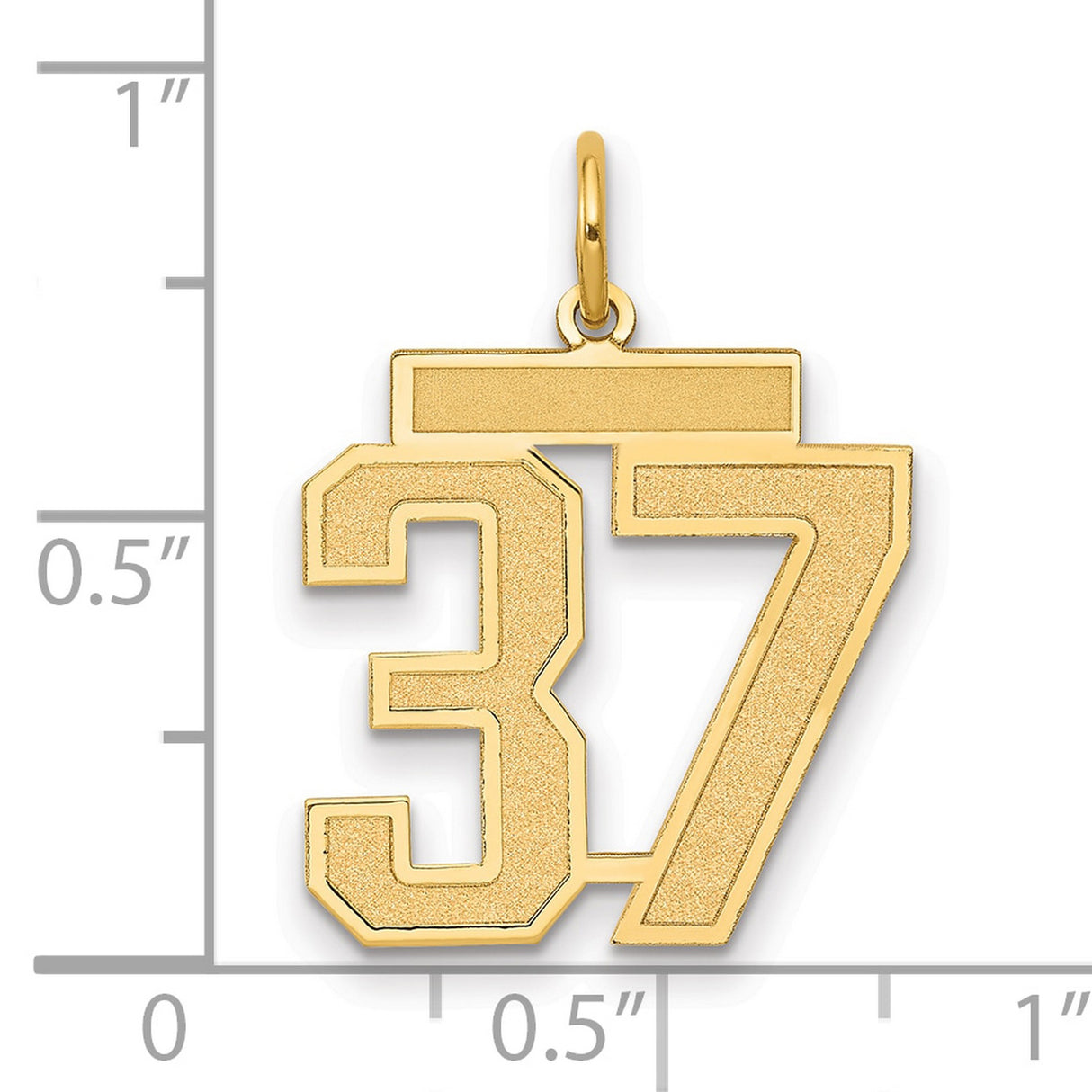Medium Satin Number 37 Charm Pendant in Real 14k Yellow Gold