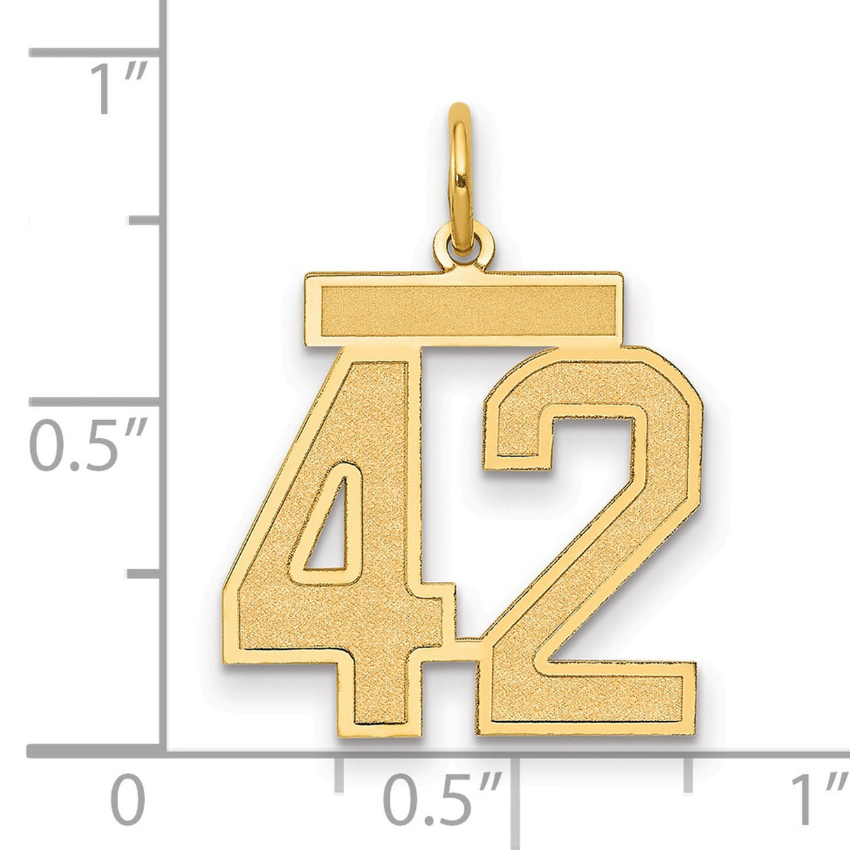 Medium Satin Number 42 Charm Pendant in Real 14k Yellow Gold