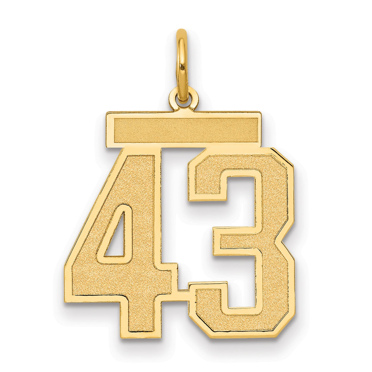 Medium Satin Number 43 Charm Pendant in Real 14k Yellow Gold
