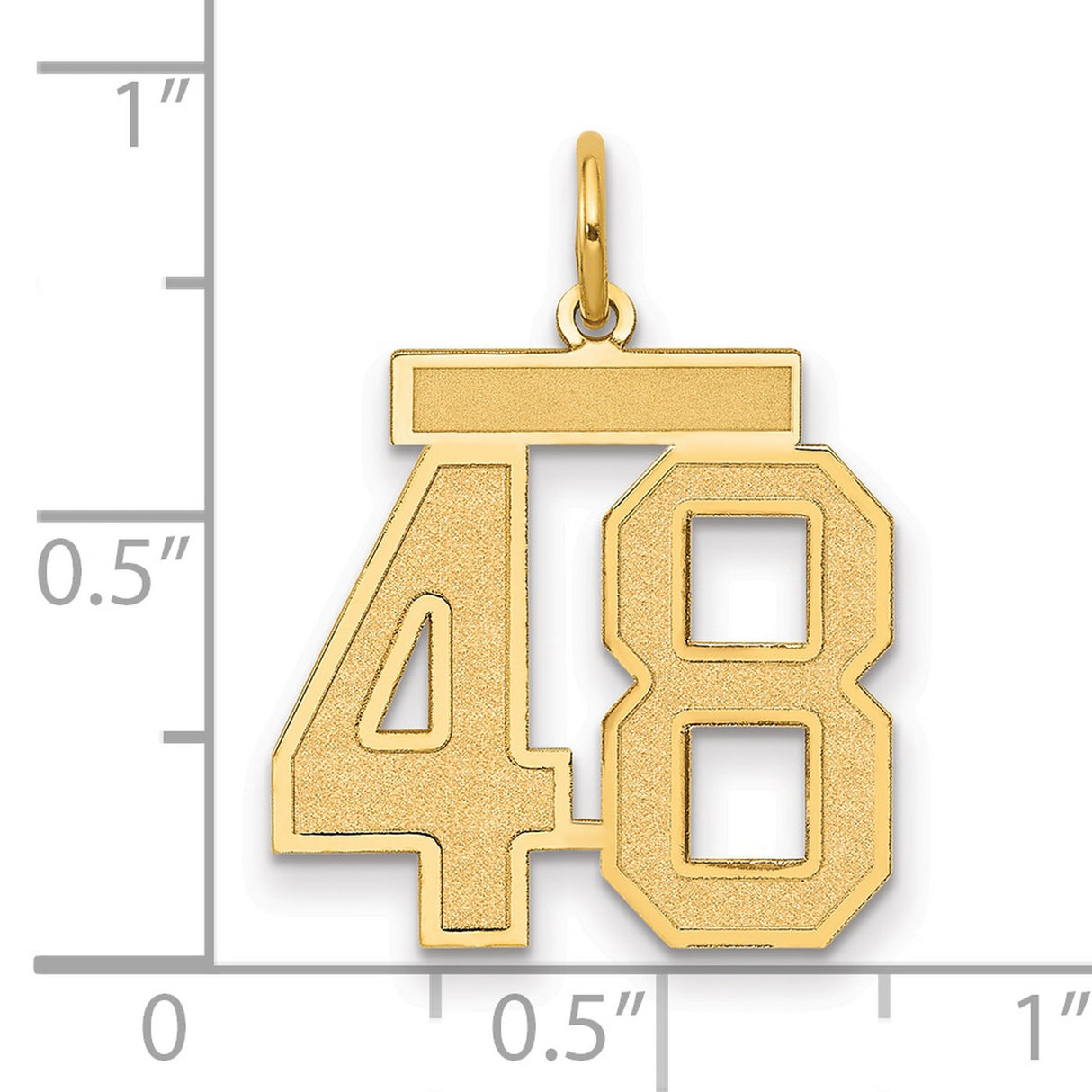 Medium Satin Number 48 Charm Pendant in Real 14k Yellow Gold