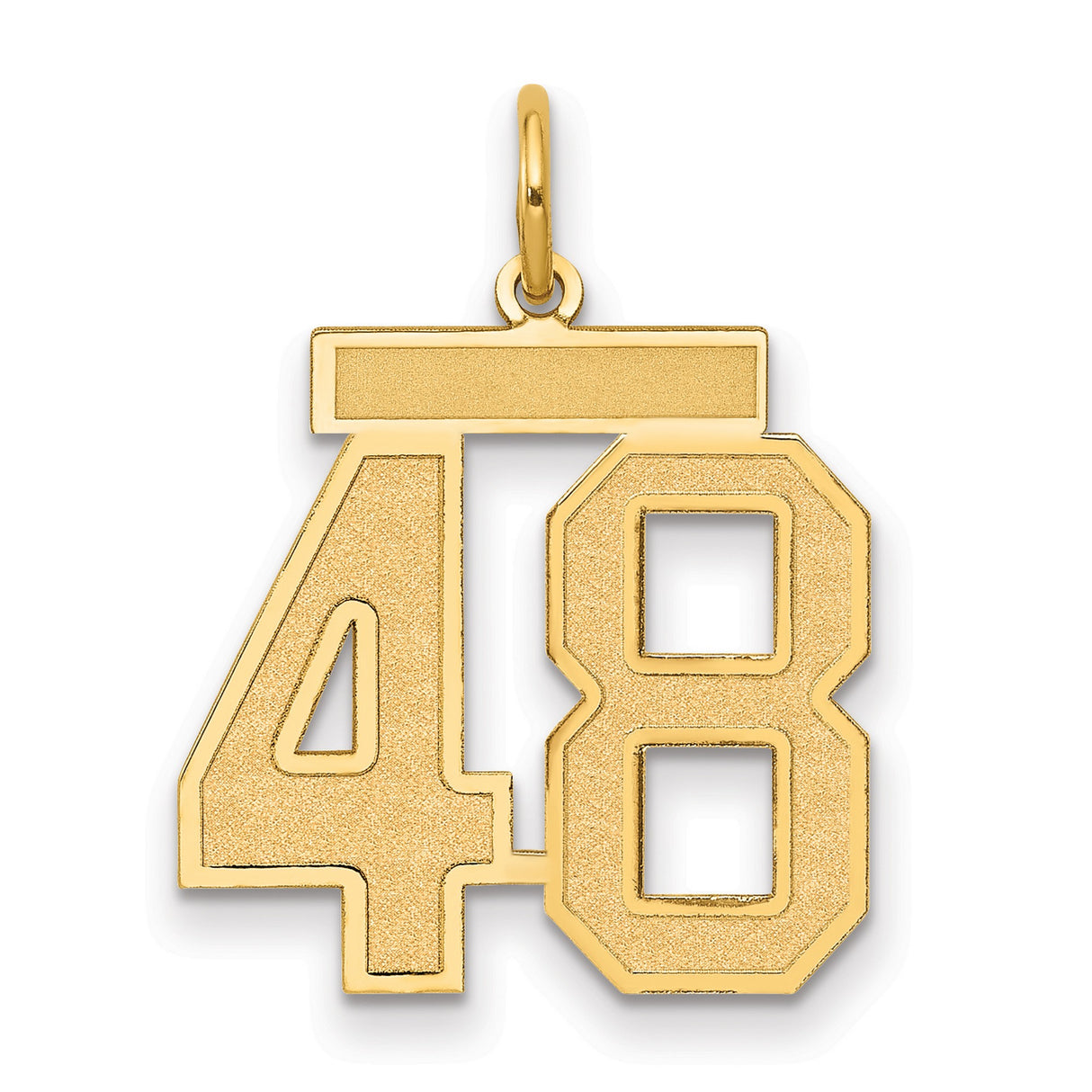 Medium Satin Number 48 Charm Pendant in Real 14k Yellow Gold