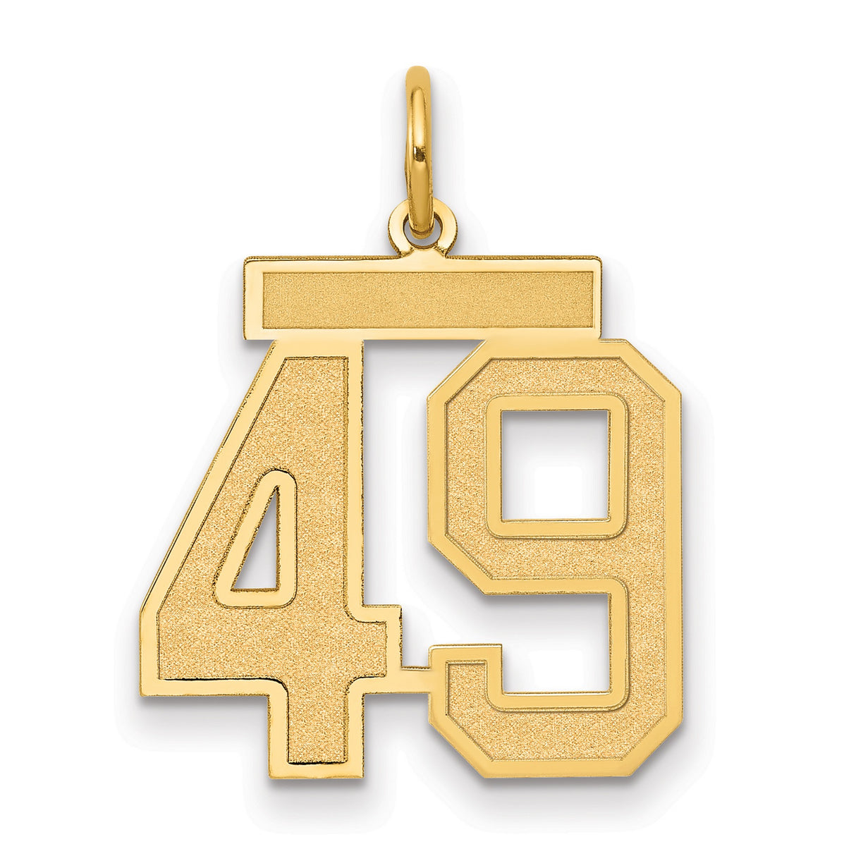 Medium Satin Number 49 Charm Pendant in Real 14k Yellow Gold
