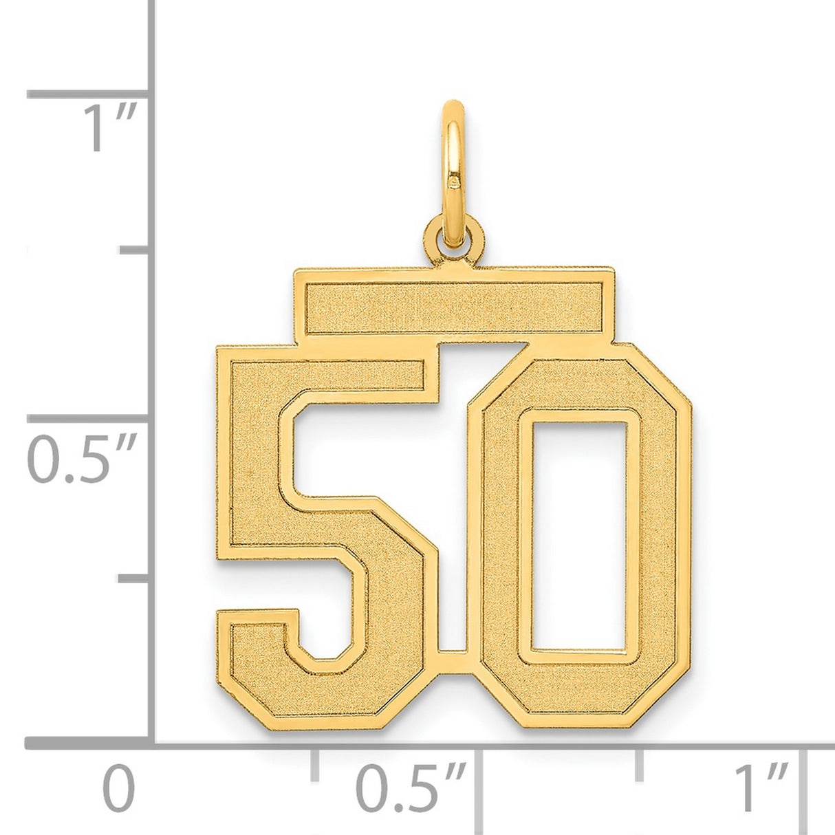Medium Satin Number 50 Charm Pendant in Real 14k Yellow Gold