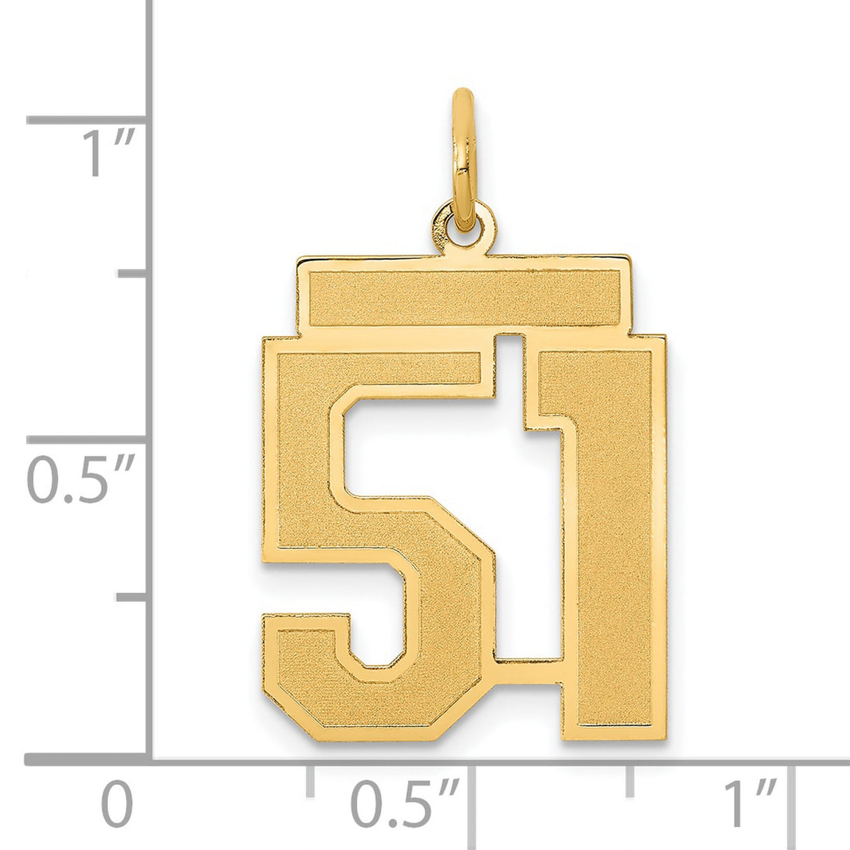 Medium Satin Number 51 Charm Pendant in Real 14k Yellow Gold