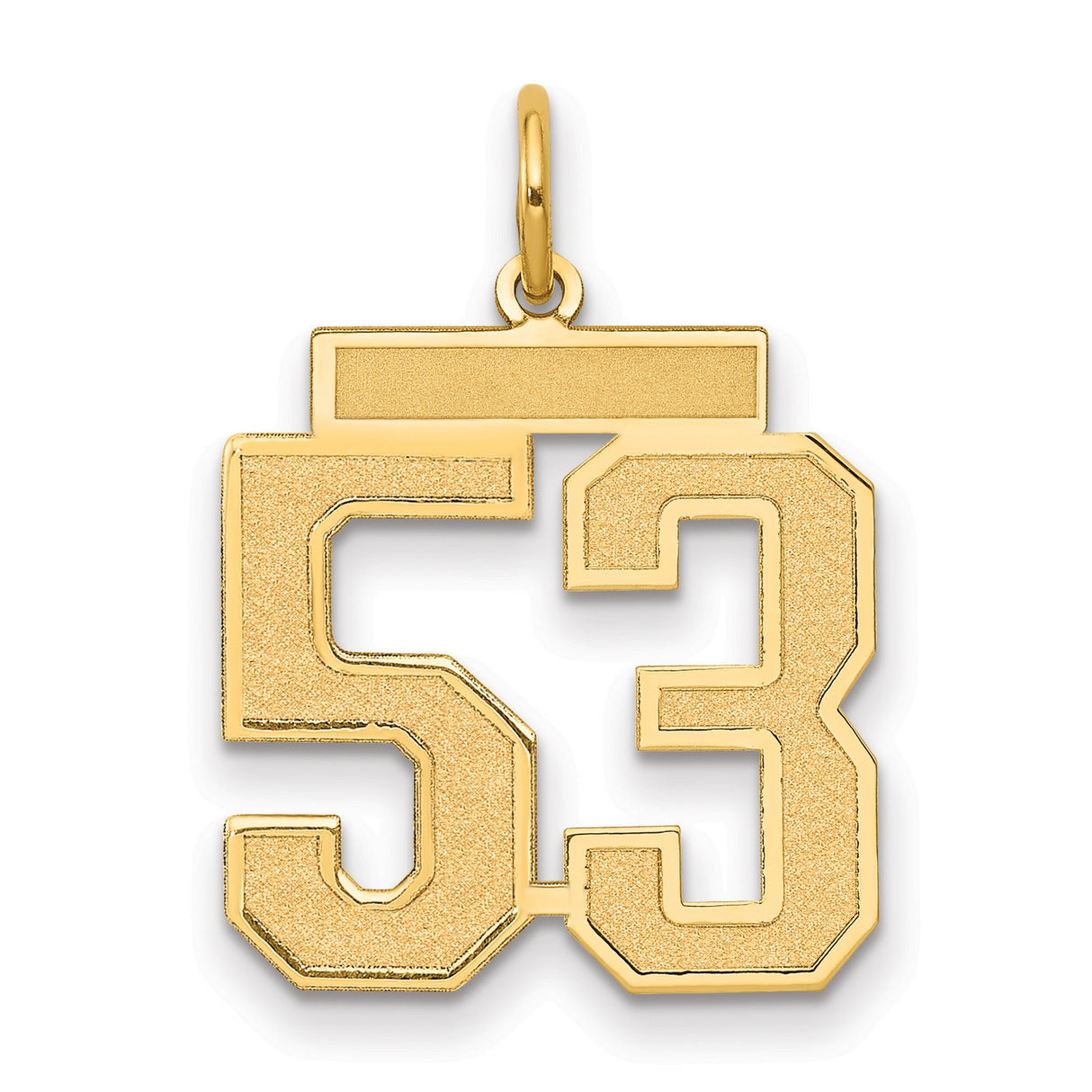 Medium Satin Number 53 Charm Pendant in Real 14k Yellow Gold