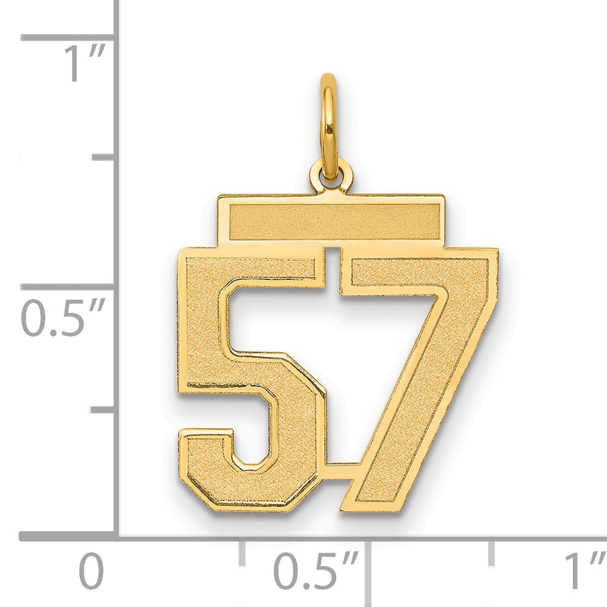 Medium Satin Number 57 Charm Pendant in Real 14k Yellow Gold