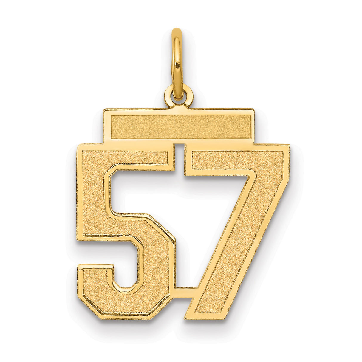Medium Satin Number 57 Charm Pendant in Real 14k Yellow Gold