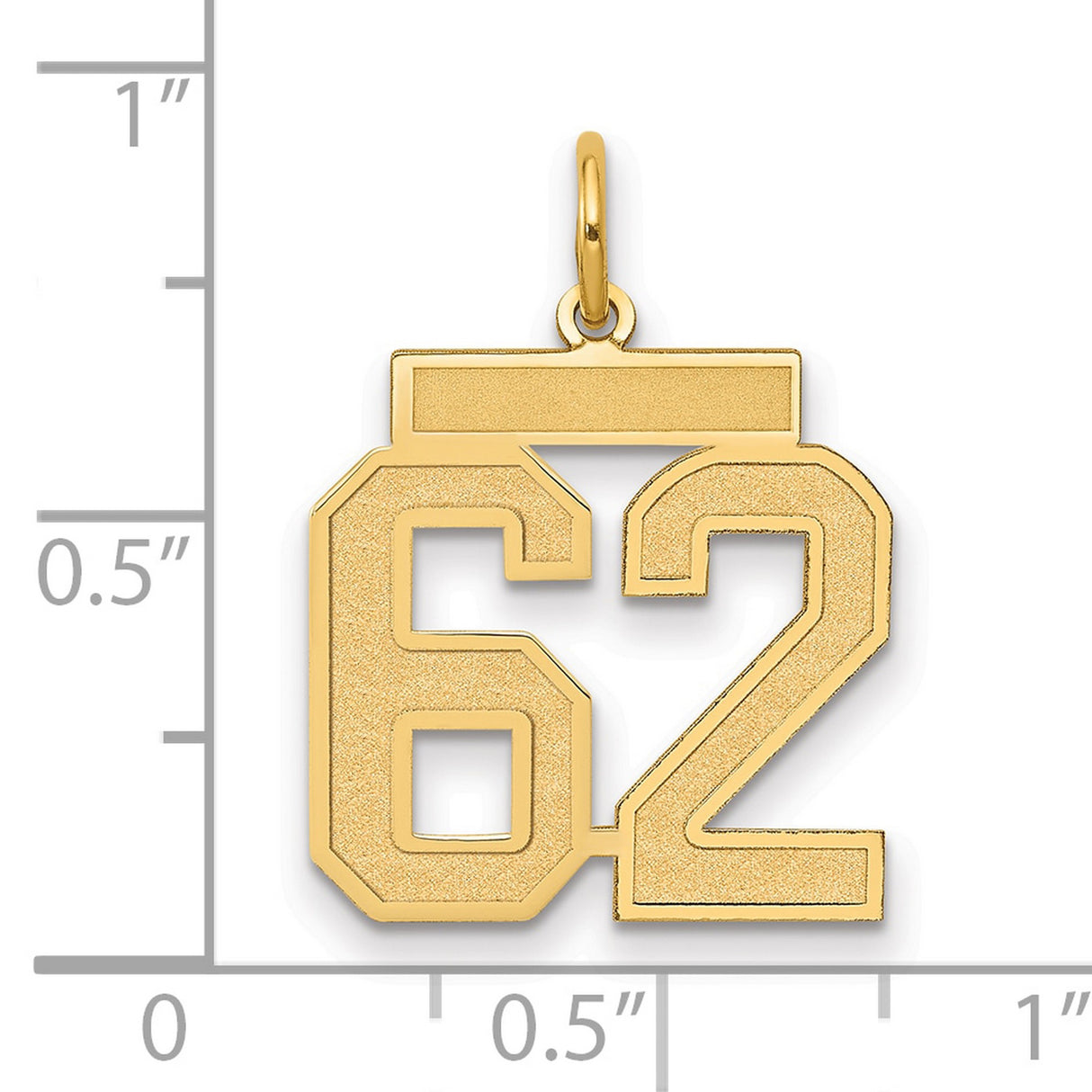 Medium Satin Number 62 Charm Pendant in Real 14k Yellow Gold