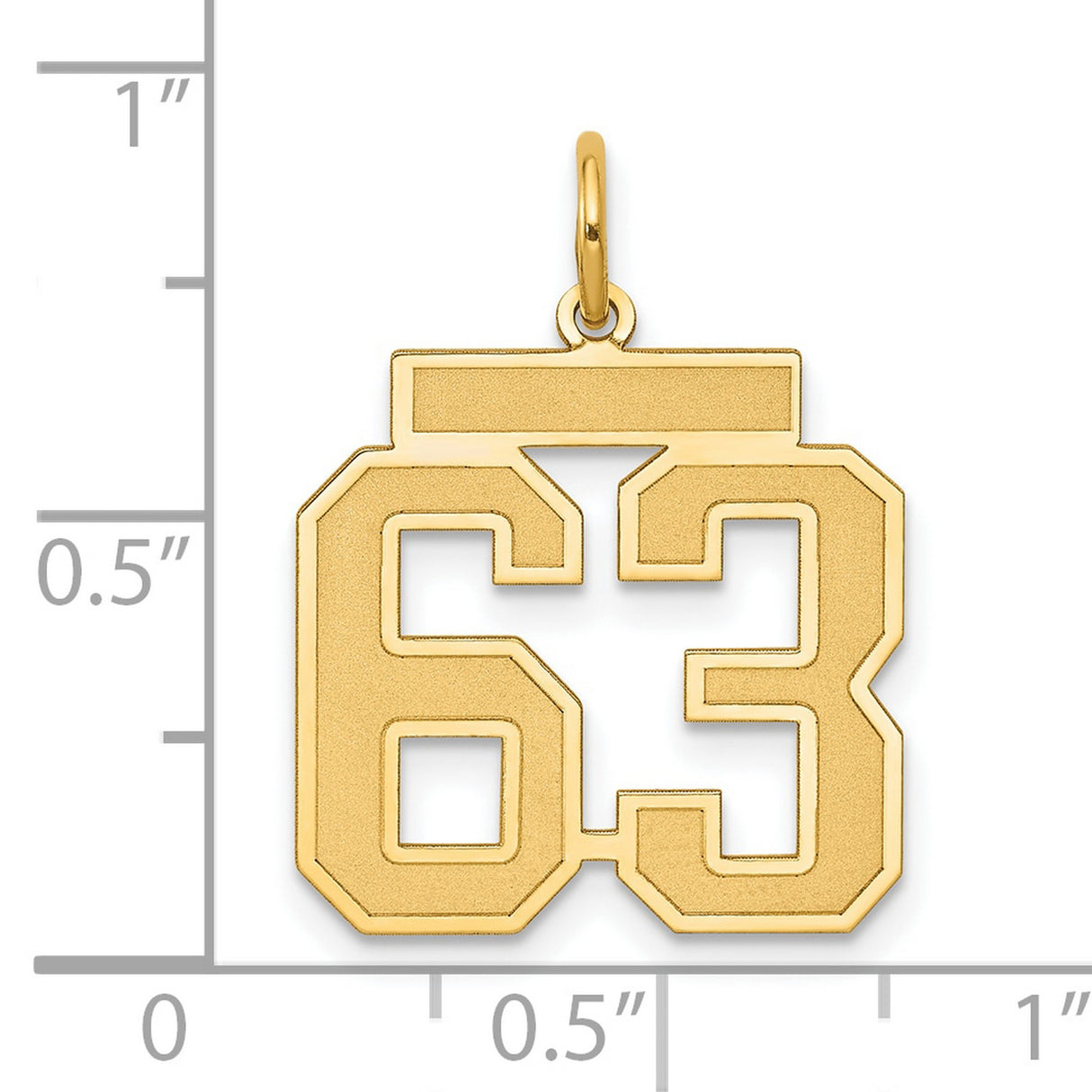Medium Satin Number 63 Charm Pendant in Real 14k Yellow Gold