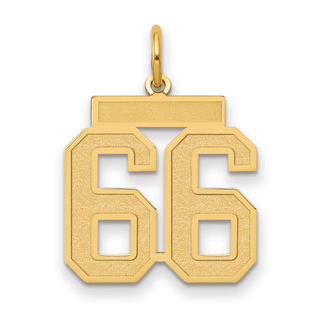 14k Yellow Gold Number 66 Pendant, Bold Varsity Jersey Style Charm for Men or Unisex Wear
