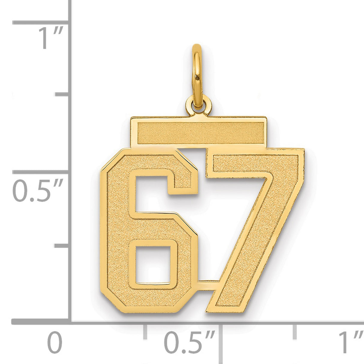 Medium Satin Number 67 Charm Pendant in Real 14k Yellow Gold