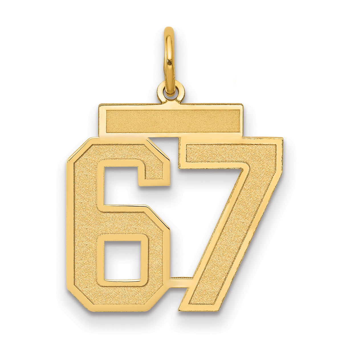 Medium Satin Number 67 Charm Pendant in Real 14k Yellow Gold