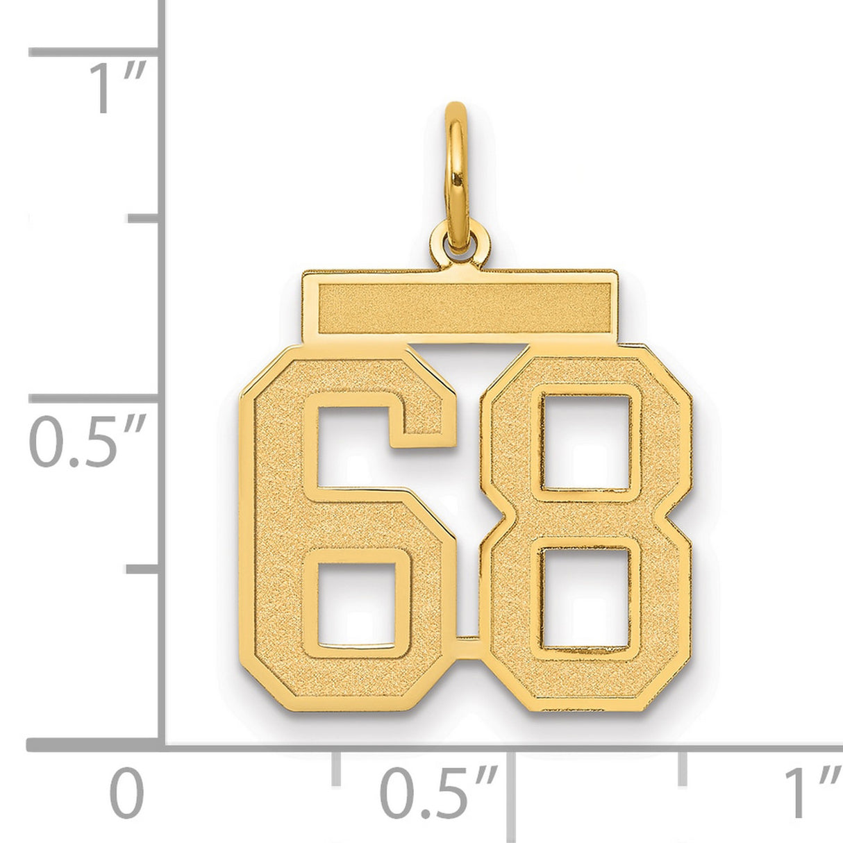 Medium Satin Number 68 Charm Pendant in Real 14k Yellow Gold