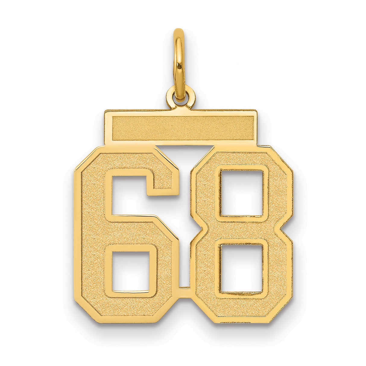 Medium Satin Number 68 Charm Pendant in Real 14k Yellow Gold