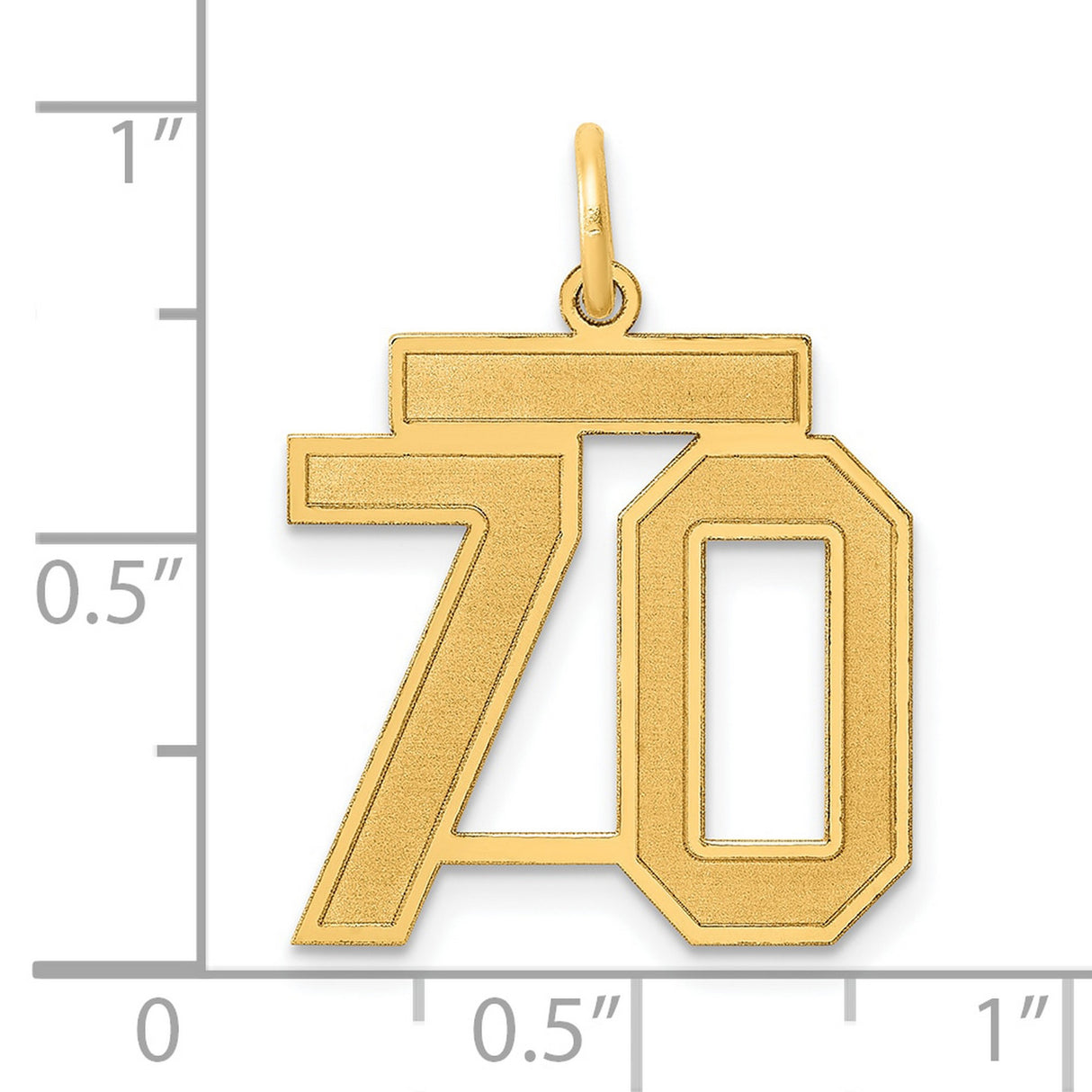 Medium Satin Number 70 Charm Pendant in Real 14k Yellow Gold